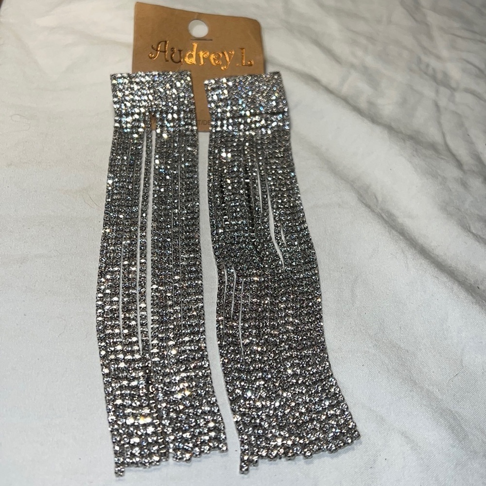 Audrey L Rhinestone Dangle Earrings